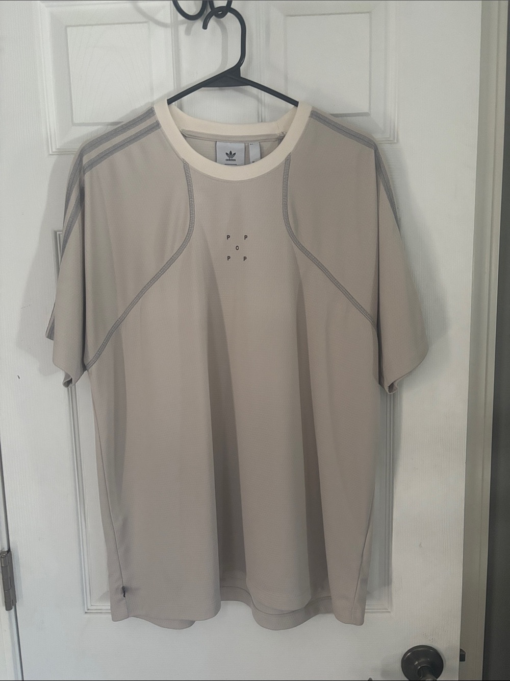adidas Beige Short Sleeve Athletic Crew Neck Tee